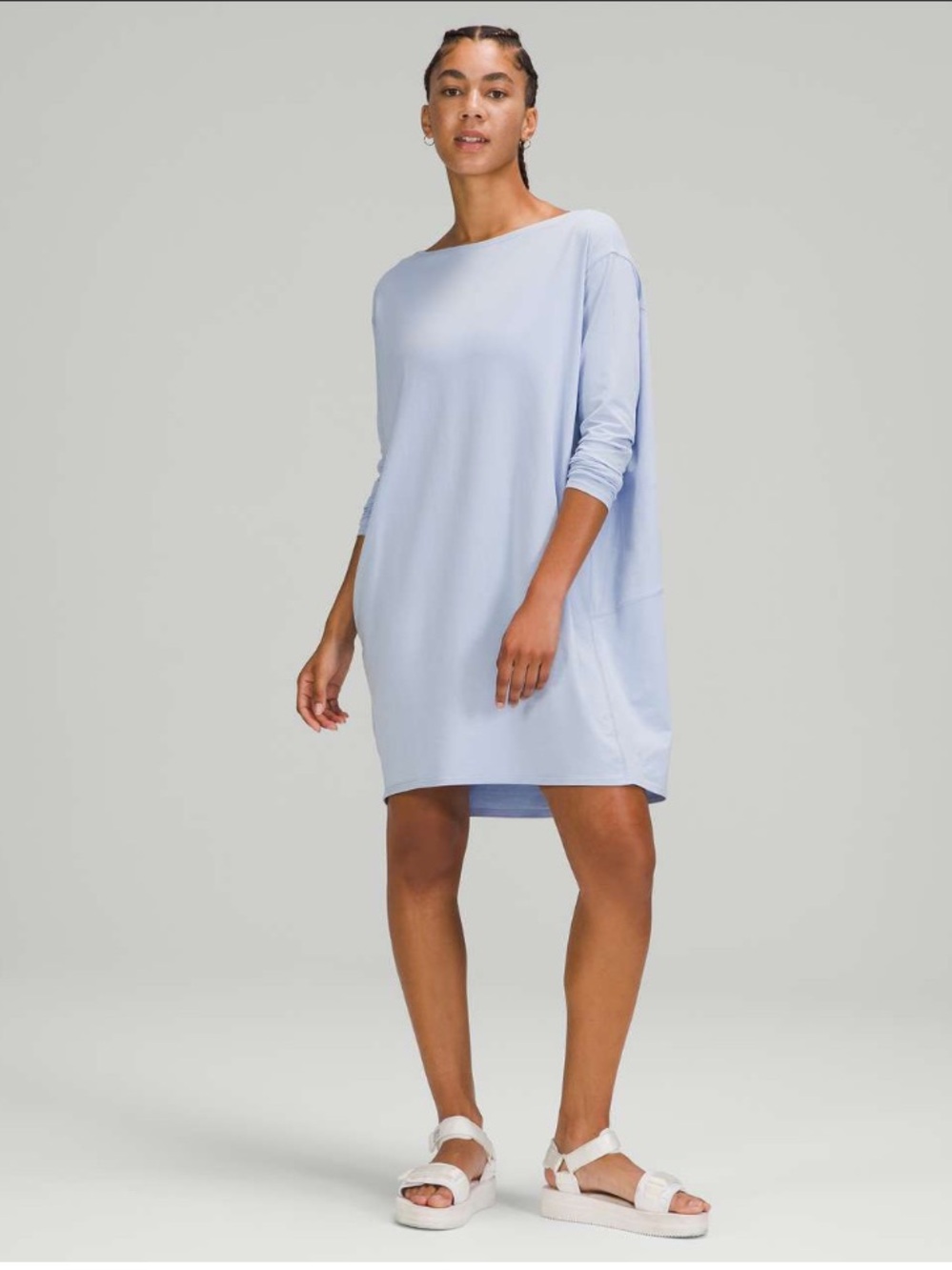Lululemon Back in Action Long Sleeve Dress Woman 14 Blue Pima Cotton Oversized